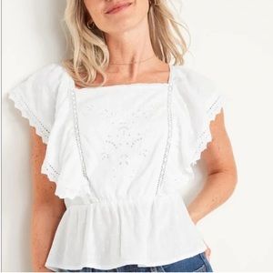 Flutter-Sleeve Tie-Back Textured Clip-Dot Top for Women